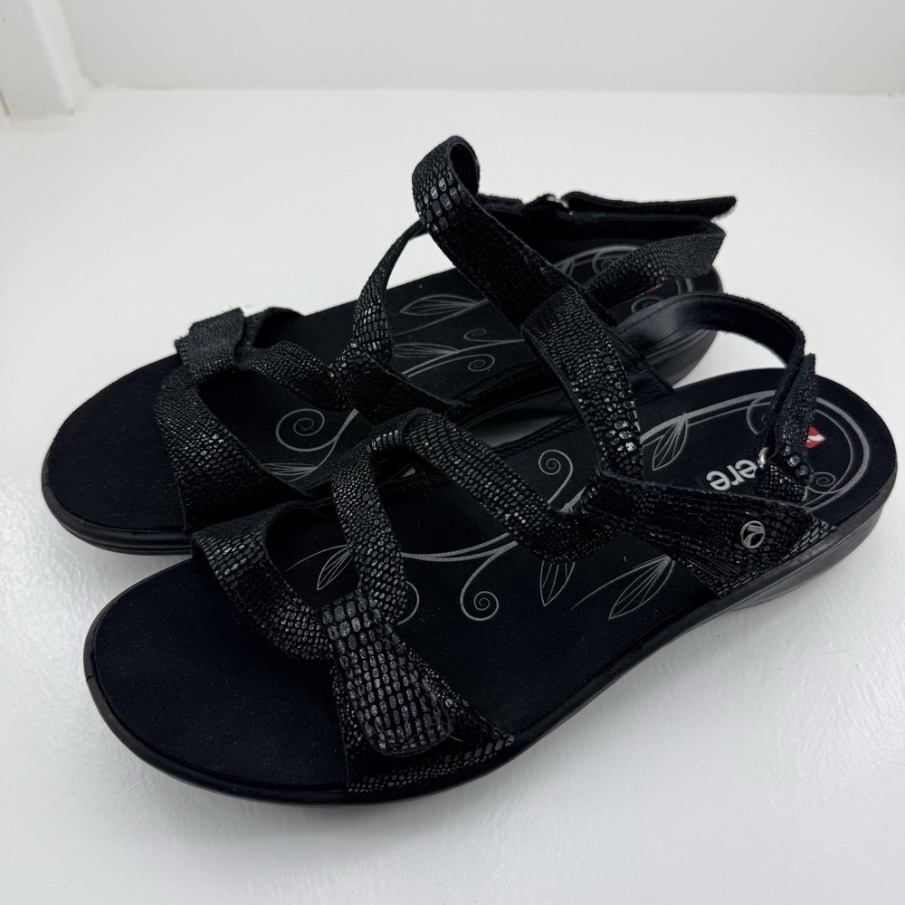 Revere Emerald Miami Women's US Size 10 Black Leather Arch Support Strap Sandals